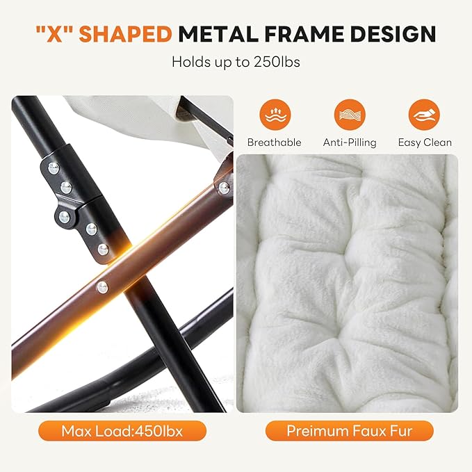 Sweetcrispy Comfy Chair for Adults, Foldable Living Room Chair, Soft Faux Fur Lounge for Bedroom Dorm Rooms, Comfortable Reading Chair for Teens, X-Large