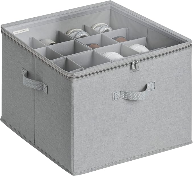StorageWorks Shoe Organizer for Closet, Fits up to 16 Pairs, Shoe Cubby Storage Containers with Adjustable Dividers and Clear Cover, Grey by StorageWorks