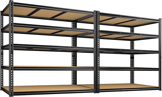 48" W Garage Shelving Heavy Duty 3080LBS Garage Storage Shelving, 5 Tier Adjustable Metal Shelving Unit Utility Rack Shelf for Warehouse, Pantry, Closet, Kitchen 72" H x 48" W x 24" D, Black,2PCS by RoomFave-organizeyourjoy