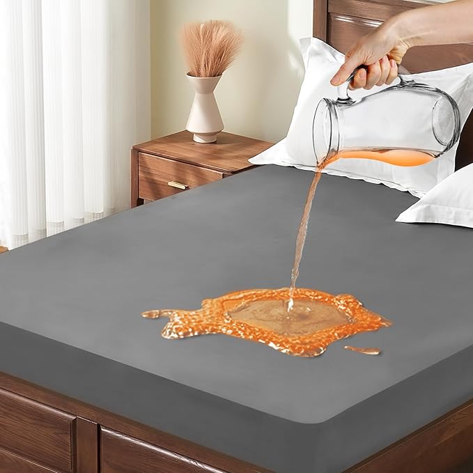 Full Size Mattress Protector Waterproof, Breathable Noiseless Bed Cover with Deep Pocket 6"-18", Machine Washable Mattress Cover Full for Bedroom, College Dorm, Hotel (Gray, 54'' X 76'')