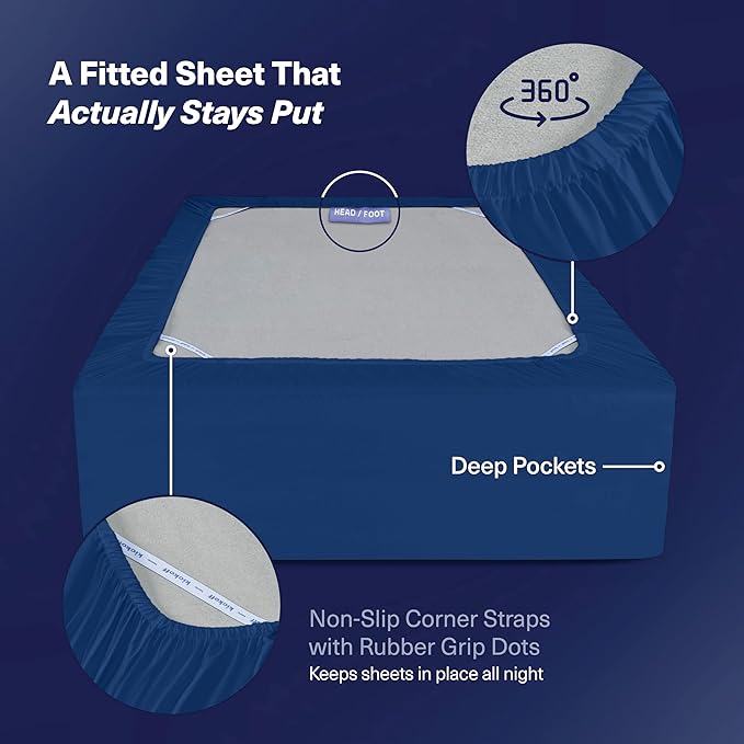 Kickoff Viscose Bamboo Sheets King Size 4-pc 100% Organic Bamboo Viscose Bed Cooling Sheets King Size Set Cool Bedding for hot Sleepers Sheet, Flat, Fitted, Pillowcases (Dark Blue, K)