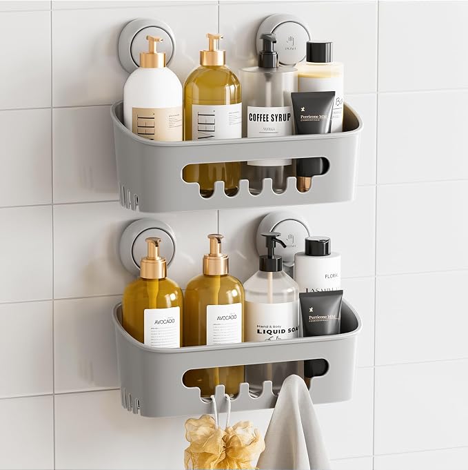 TAILI Shower Caddy Suction Cup 2 Pack, Heavy Duty Bathroom Organizer, Removable Shelves for Inside Shower, Shampoo, Waterproof Suction Plastic Storage for Bathroom Accessories Holder, Gray by TAILI
