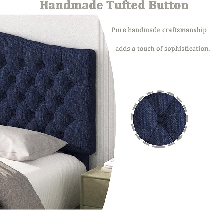 Befurtori King Headboard Only, Upholstered Headboard for Adjustable Bed Linen Tufted Cal King Size Wall Mounted Head Board with Solid Wood Legs Head Board, Navy Blue