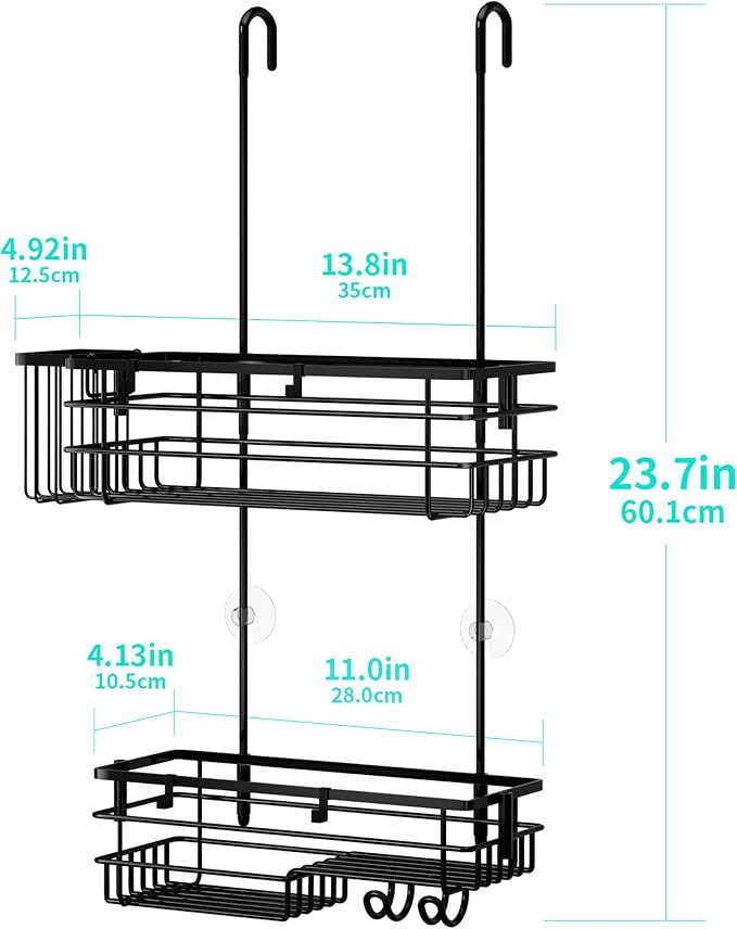 HapiRm Hanging Shower Caddy Organizer - No Drilling Shower Shelves with Hooks and Toothbrush Holder, Rustproof 304 Stainless Steel Bathroom Organizer - Black - Image 6