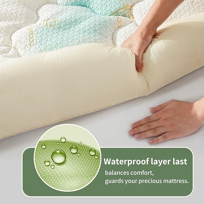 Premium 100% Waterproof Twin Mattress Topper, Breathable Mattress Pad, Rayon from Bambo Bed Protector, Deep Pocket Sheet Cover 8"-21"