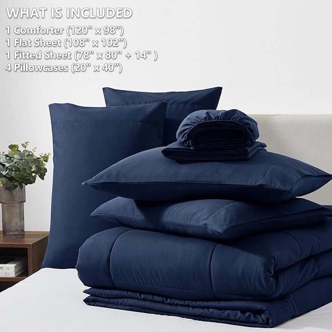 CozyLux Oversized King Comforter Sets Navy Blue, 7 Pieces Bed in a Bag, Ultra-Soft All Season Bedding Sets with Stitch Quilted Comforter, Flat Sheet, Fitted Sheet, Pillowcases