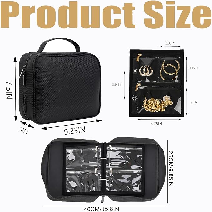 GSXRB Waterproof Anti-Tarnish Jewelry Organizer for Travel - Large Capacity Foldable Jewelry Box with 36 Compartments, Portable Earring Necklace Ring Organizer (Black) - Image 2