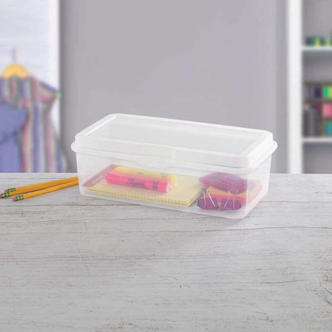 Sterilite 6-Pack Rectangular Large FlipTop, Clear Plastic Storage Box with Hinged Lid - Stackable Multipurpose Organizer for Art and Craft Supplies, Accessories, Photos & CDs, Home or Office Use - Image 5