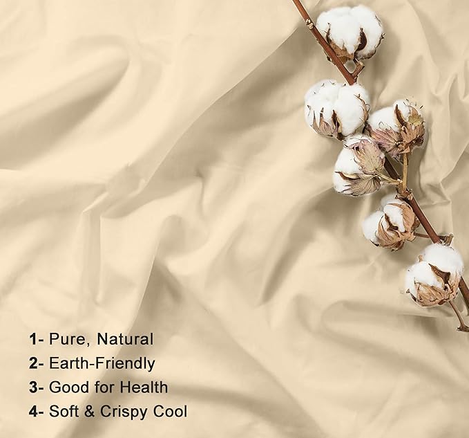 RUVANTI 100% Cotton Sheets – Queen Size Percale Bedding, Cooling & Breathable, Durable with a Crisp, Soft & Comfortable Feel, 16" Deep Pocket, 4-Piece Set, Beige
