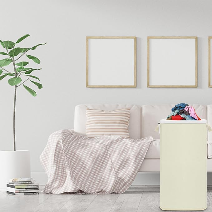 SNIGJAT Extra Large Laundry Hamper, 100 L Tall Laundry Basket with Sturdy Handles, Dirty Clothes Basket for Bedroom, Large Hamper, Sturdy Storage Organizer for Clothes Toys Beige - Image 6