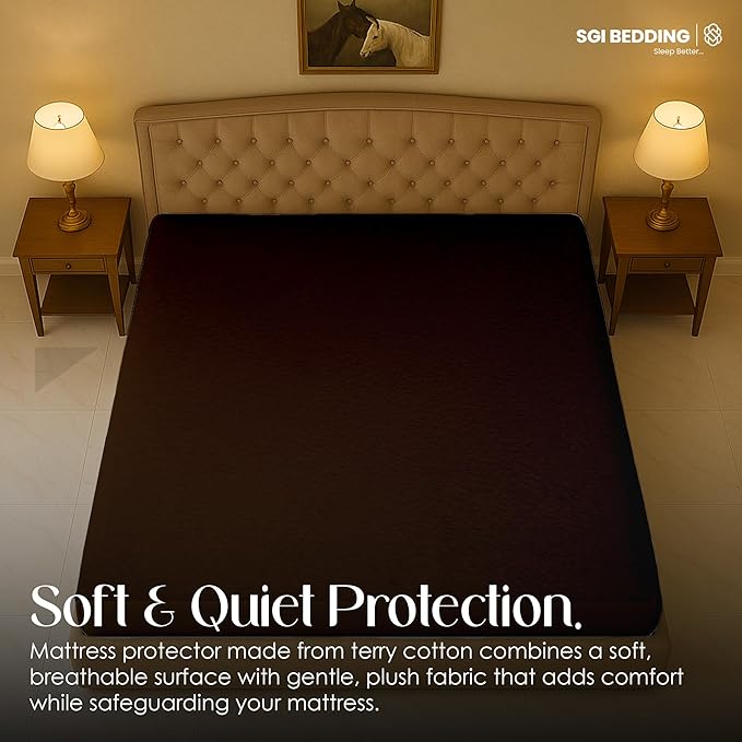 SGI bedding Waterproof Family XL 144" x 84" Extra Large Bed Mattress Pad Cover, 15" Deep Pocket, Soft Noiseless & Breathable Fitted Sheet Style Mattress Protector – Chocolate