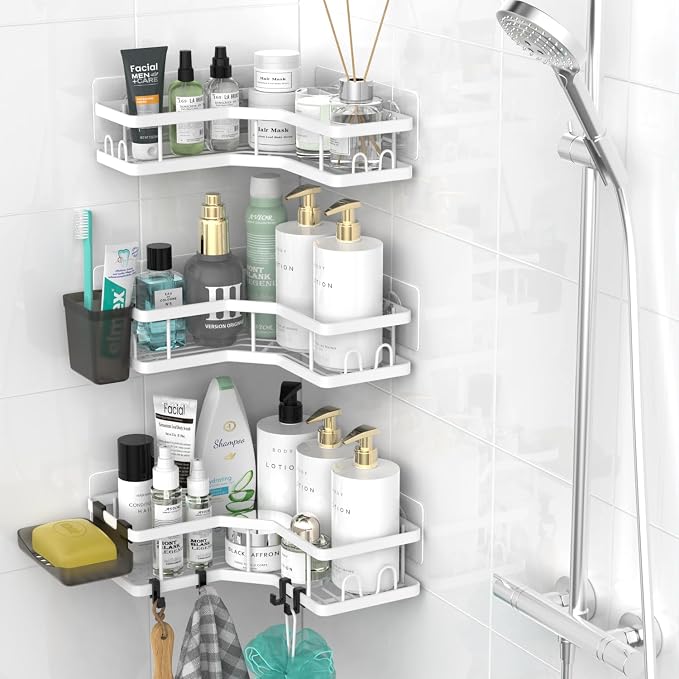 AKTECKE Corner Shower Caddy Bathroom Organizer Adhesive Shower Rack Bathtub Shelves - 3Pack No Drilling Shower Shelf For Inside Shower - Rustproof Bath Tub Organizer Caddy - Image 2