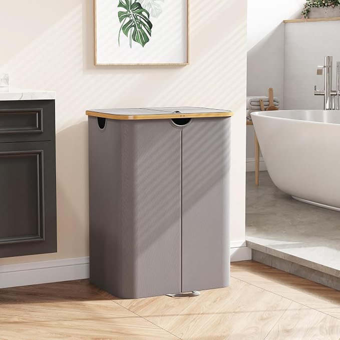 Lifewit 150L Double Laundry Hamper with Lid, Large Laundry Basket with Removable Bag & Bamboo Handles, Fodable Tall Dirty Clothes Hamper for Laundry Collapsible Bin for Bathroom Bedroom, Charcoal Gray - Image 8