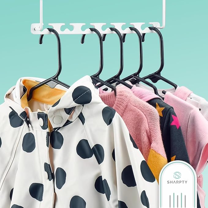 Sharpty Kids Plastic Hangers, Children's Hangers for Baby, Toddler, and Child Clothes - Everyday Standard Use - Ideal for Boys and Girls Closet, Clothing, Pants, Coats, and More - Black, 20 Pack - Image 3