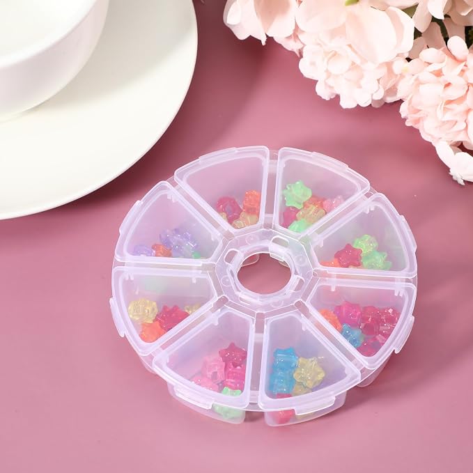 3 PCS 8 Grids Clear Round Bead Organizer Box, Plastic Compartment Organizer Box Jewelry Bead Display Organizers Container for Jewelry Beads Rings Earrings - Image 8