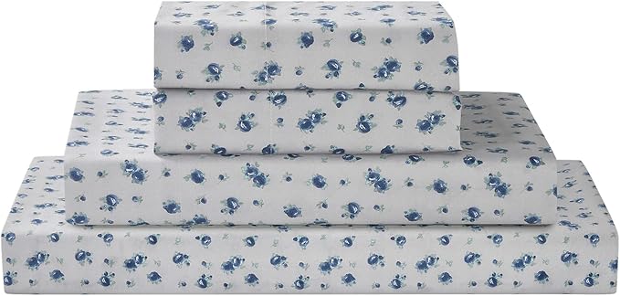 Modern Threads 4-Piece Ultra Soft Microfiber Bed Sheets Set, Wrinkle Free Sheets with Deep Pockets Fitted Sheet, Flat Sheet & Pillowcases, Lightweight Breathable Bedding, Blue Roses, California King