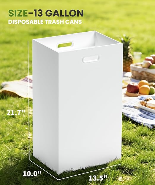 Magicheap Disposable Trash Cans for Party 4 Pack, 13 Gallon Thick Cardboard Garbage Cans with Clip & Handle, Reusable Portable Trash Bin for Parties Events Camping (13.5"L x 10.0"W x 21.7"H), White - Image 4