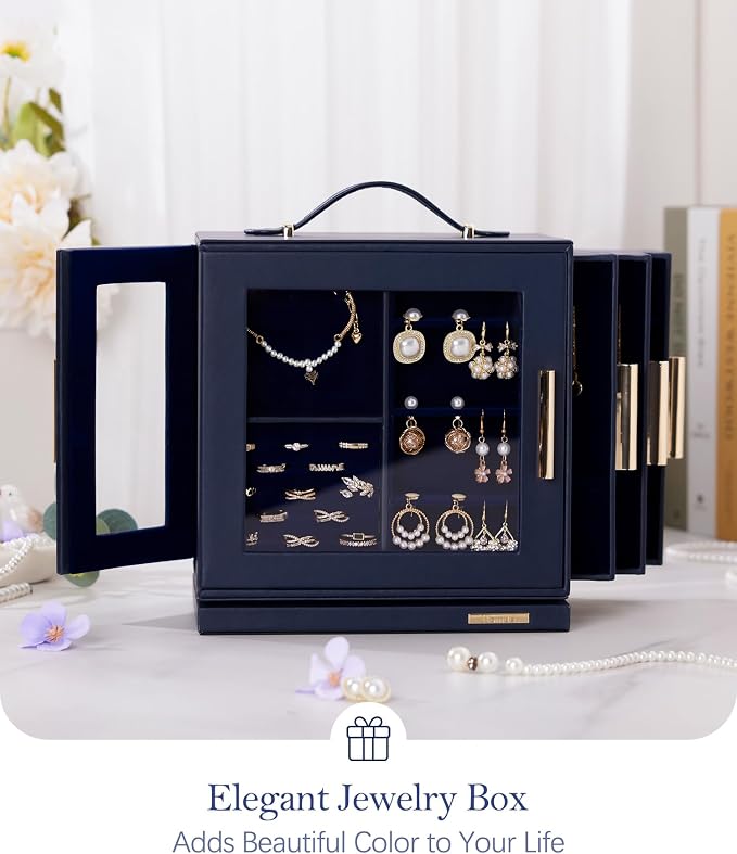 Homde Mothers Day Gifts Jewelry Box for Women Large: Rotating Organizer for Ring Earring Necklace Bracelet - 7 Drawers Storage for Dresser (Dark Blue) - Image 8