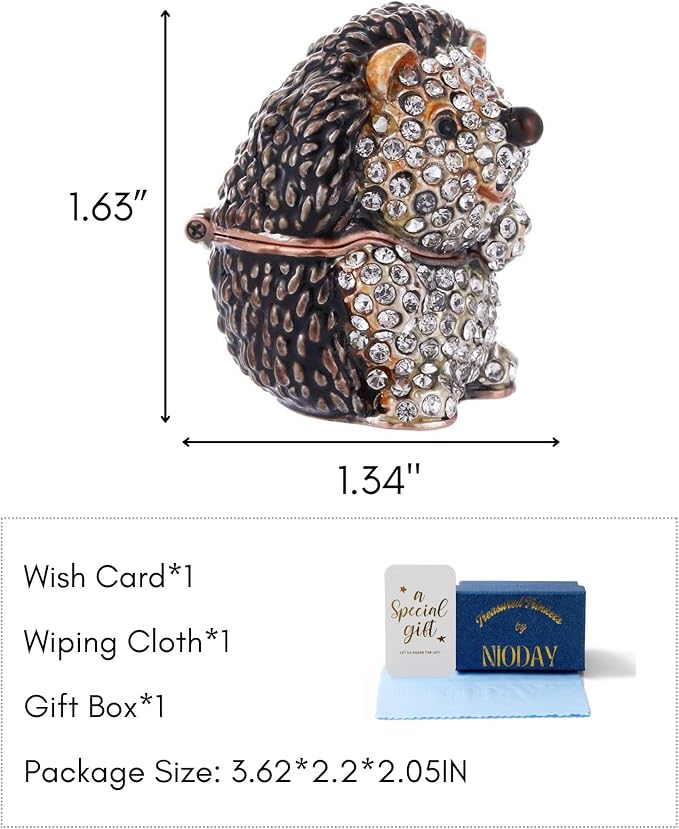 Hand Painted Trinket Box Enamel Vintage Jewelry Box Standing Hedgehog Hinged Metal Jewelry Organizer Decorative Treasure Box Unique Gifts for Animal Lover - Image 2