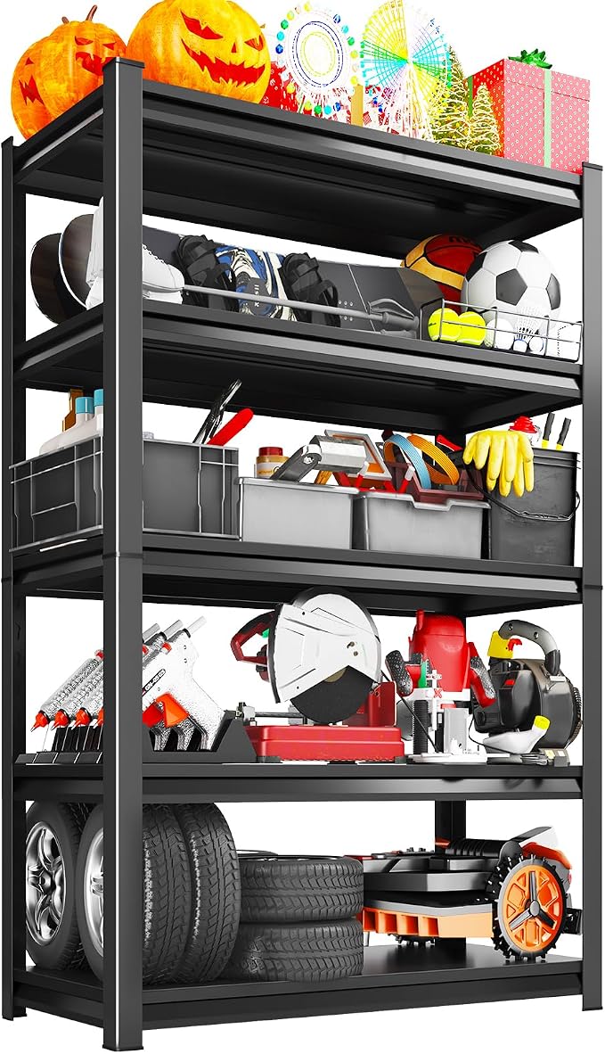 Garage Storage Shelves 5-Tier,Garage Storage System Shelves Adjustable,Storage Shelving for Basement,Pantry,Kitchen,Warehouse (1, 77.9" H x 46" W x 20" D) by LBVSKKSteelProducts