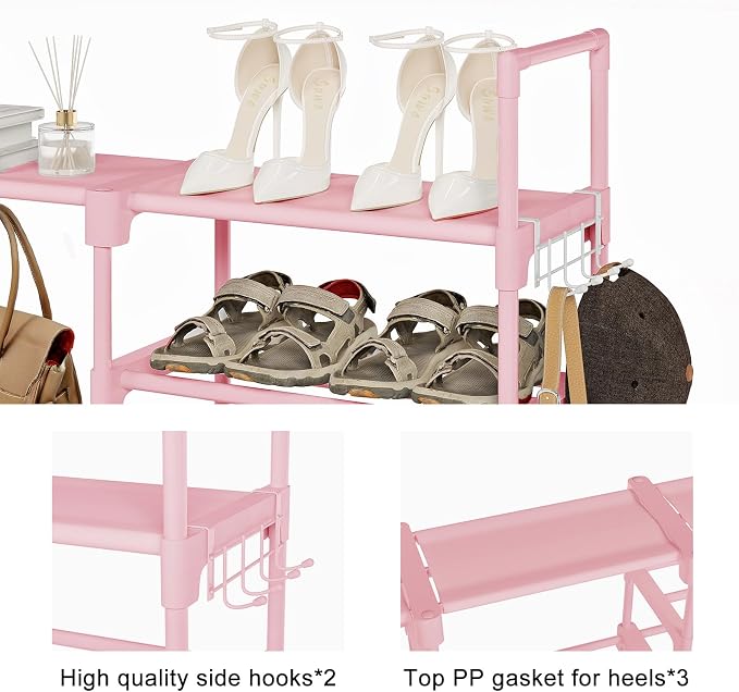 WOWLIVE 9 Tiers Shoe Rack Shoe Storage Shoe Organizer 50-55 Pairs Shoe Tower Unit Shelf Durable Metal Pipes with Plastic Connectors Stackable Cabinet Pink - Image 6