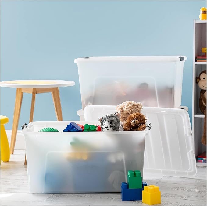 IRIS USA 72 QT Plastic Storage Box with Lid and Latches - 8 Pack - BPA-Free, Discreet Organizing Solution, Durable Nestable Stackable Containers, Secure Pull Handle - Pearl - Image 5