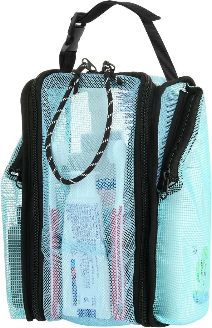 Cosmos Mesh Shower Caddy Toiletry Organizer Hanging Shower Tote Bag, Quick Dry Shower Organizer Portable Bath Bag with Durable Zippers & Side Pockets for Travel Gym Swimming Beach & Camp (Aqua Blue) by Unknown
