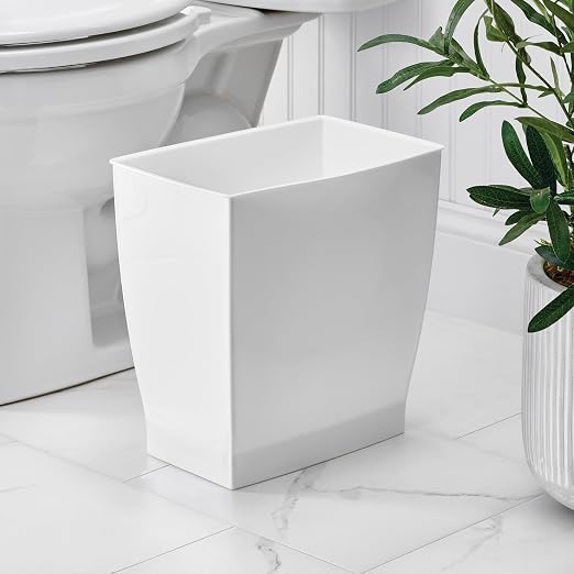 iDesign Small Plastic Bathroom Trash Can, Slim Rectangle Garbage Bin for Bedroom, Office, Dorm, 2-Pack, White - Image 3