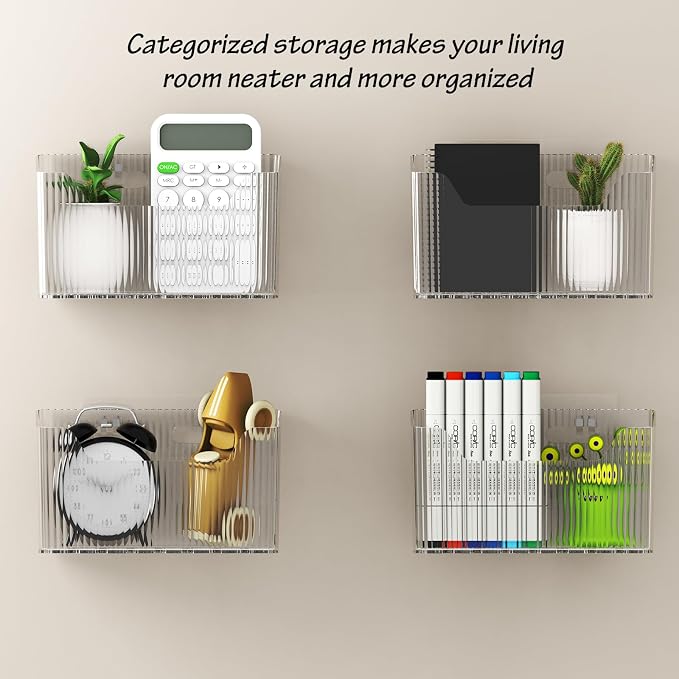 2 Pack Cabinet Door Organizer, Inside Cabinet Door Storage, Shower Caddy Stackable Clear Plastic Makeup Organizer Adhesive Hanging Bin for Kitchen Cabinets, Bathroom, Pantry, Office - Image 3