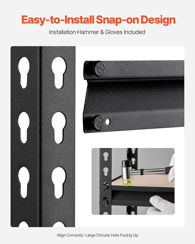VEVOR Storage Shelves, 2000 lbs, 5 Tier Garage Storage Shelving, 16" D x 36" W x 71.4" H Adjustable Metal Shelves for Garage Shelves Utility Rack Shelf, Ideal for Kitchen, Warehouse, Basement, Black - Image 7
