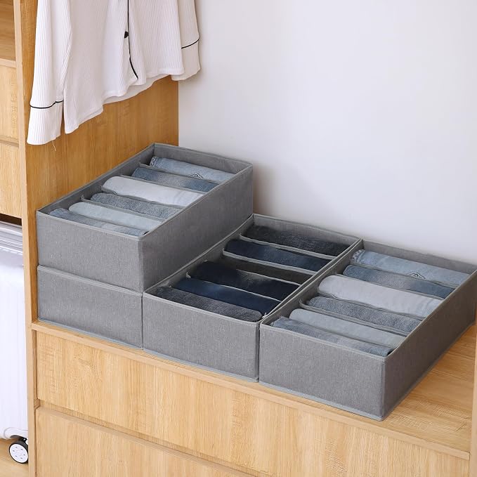 Qozary Jeans Pants Organizer for Closet, 4 Pack Drawer Organizers for Clothing, 6 Grids Wardrobe Clothes Organizer, Jean Organizer for Closet, Deep Drawer, Clothes Organizer for Shirts, Legging - Image 3