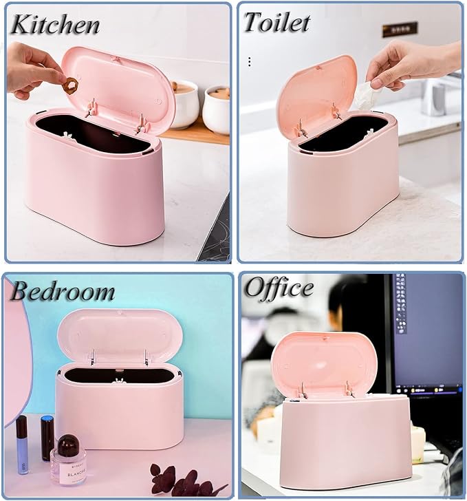 LTWQLing Mini Trash Can with Lid - Removable Small Garbage Can, Tiny Plastic Trash Bin, Pop Up Countertop Wastebasket, Counter Garbage Lint Bin for Bathroom,Office,Kitchen,Desk,Coffee Table(Pink) - Image 8