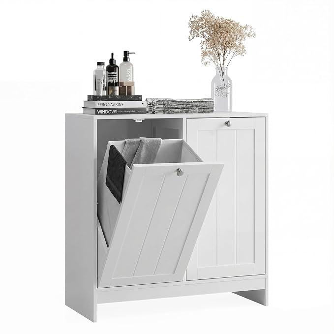 Tilt-Out Double Laundry Hamper Cabinet, White, 26.8" H x 26" W x 12" D, 5.9 Gal Capacity, MDF Construction. by Unknown