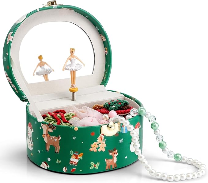 VLANDO Gifts for Girl, Musical Jewelry Box for Girls, Small Kid Music Box with Ballerina for Party Bedroom Decor, Gifts for Girls Kids - Christmas Green by VLANDO