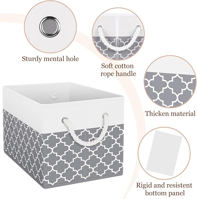Fab totes Storage Bins [2-Pack], Foldable Storage Baskets for Organizing Toys, Books, Shelves, Closet, Large Storage Box with Rope Handles, Sturdy Organizer Bins,Clover Grey - Image 4