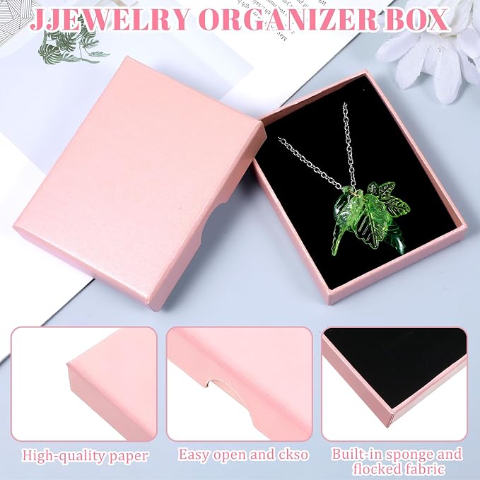 3 Pack Small Jewelry Gift Box, Necklace Bracelet Earring Cardboard Organizer, Cardboard Jewellery Box with Lids, Square Jewellery Gift Boxes for Birthday Xmas Christmas Wrapping (Light Pink) - Image 3