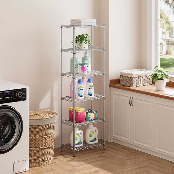 SINGAYE 6 Shelf Wire Shelving Unit Adjustable Metal Shelves Standing Bathroom Organizers and Storage Wire Closet Metal Pantry Kitchen 12" DX22 W 69.5" H Gray - Image 7