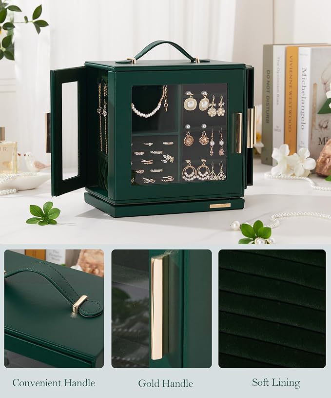 Homde Jewelry Box for Women Large: Rotating Organizer for Ring Earring Necklace Bracelet - 7 Drawers Storage for Dresser (Forest Green) - Image 5