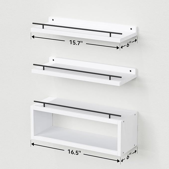WOPITUES Floating Shelves for Wall with Cube Shelf, Wall Shelves with Metal Rail for Decor, Bathroom Organizers and Storage, Over Toilet Shelves for Bathroom, Toilet Paper-White - Image 3