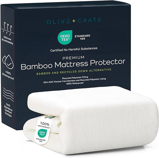 Olive + Crate 100% Viscose Bamboo Mattress Protector - Eco-Conscious Cooling Mattress Cover - Waterproof Hypoallergenic Protection - Breathable Twin XL Shield Against Dust & Spills