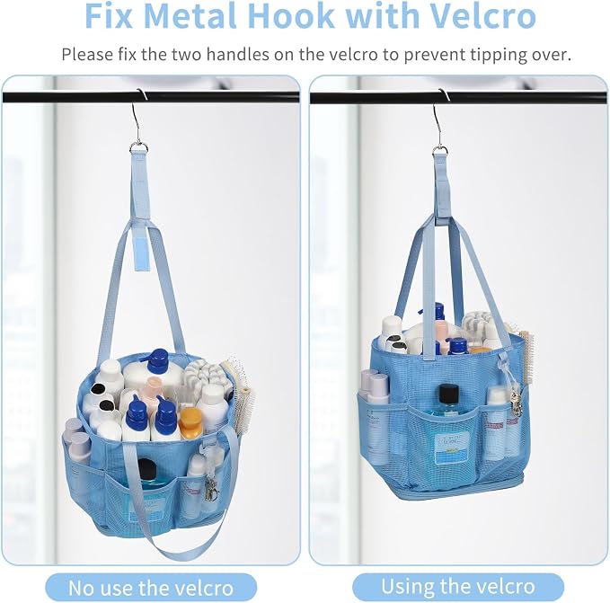 Mesh Shower Caddy Portable for College Dorm Room Essentials, Shower Tote Bag with Hanging Hook and Drawstring, Quick Dry Toiletry Bag with 6 Pockets for Bathroom, Swimming, Gym, Camping, Beach, Travel - Image 4