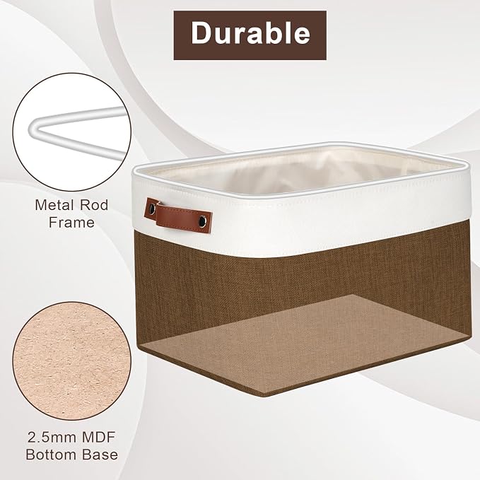 Bagnizer Storage Bins Large Fabric Storage Baskets for Shelves 3 Pack, Decorative Linen Closet Baskets with Handles for Organizing, Shelf, Clothes, Home, Office, 15x11x9.5Inches (Brown&White) - Image 4