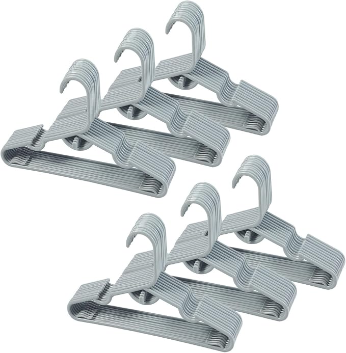 60pcs Grey Baby Nursery Closet Hangers,Non-Slip Laundry Infant Pant Hanger for Newborn Clothes,Stackable Hangers,Save Space Ultra-Thin Child Coat Hanger for Girl Boy Toddler Kids by VIIBASE