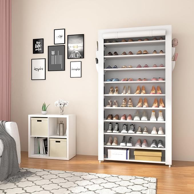 ROJASOP Shoe Rack with Covers 10 Tier Large Shoe Organizer Tall Shoe Closet Storage for 50-55 Pairs Shoe and Boot, Free Standing Shoe Rack Organizer for Closet, Entryway, Bedroom, White - Image 8