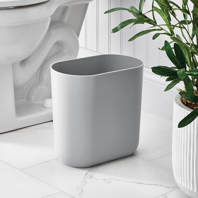 iDesign Small Slim Plastic Bathroom Trash Can, Garbage Can for Bedroom, Office, Desk, Dorm, 2-Pack, Gray - Image 3