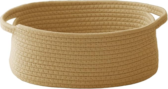 JMvicyroam Woven Basket,Small Rope Storage Bin with Handles & Ribbon Bag, Organizer for Shelves Closets,Gift Basket Empty for Birthday,Books,Dog Toys, Jute by JMvicyroam