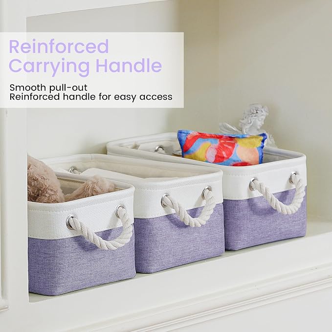 Storage Baskets for Shelves 11.8x7.9x5.2 Inch, Foldable Fabric Storage Bins with Handles, Small Storage Baskets for Organizing Closet, Office, Home Organization (6-Pack, White&Purple) - Image 3
