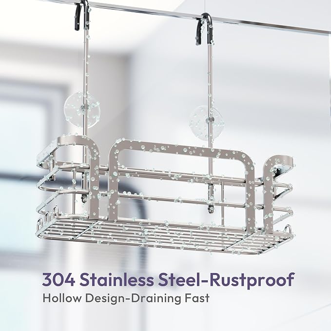 SWTYMIKI Shower Caddy Hanging Organizer - Over the Door Shower Caddy with 6 Hooks, 2 Installation Ways, Stainless Steel Rustproof Bathroom Organizer, Sand Nickel - Image 7