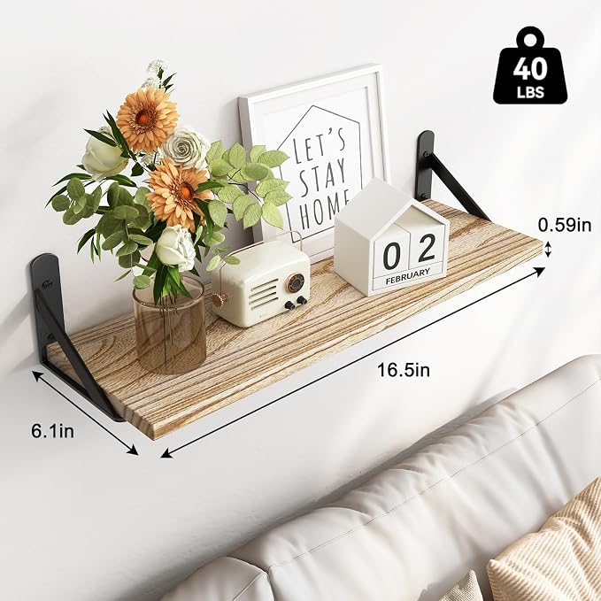 Fixwal Floating Shelves for Wall, Wood Wall Mounted Shelves for Bedroom, Bathroom, Living Room, Kitchen Storage and Decor(Rustic Brown, Set of 4, 16.5 Inch) - Image 3