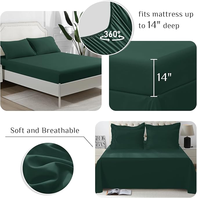 JOLLYVOGUE California King Comforter Set, Ultra-Soft Bed in a Bag Cal King Size 7 Pieces, Oeko-TEX Certified Bedding Set with Down Alternative Comforter, Sheets, Pillowcases & Shams, Emerald Green